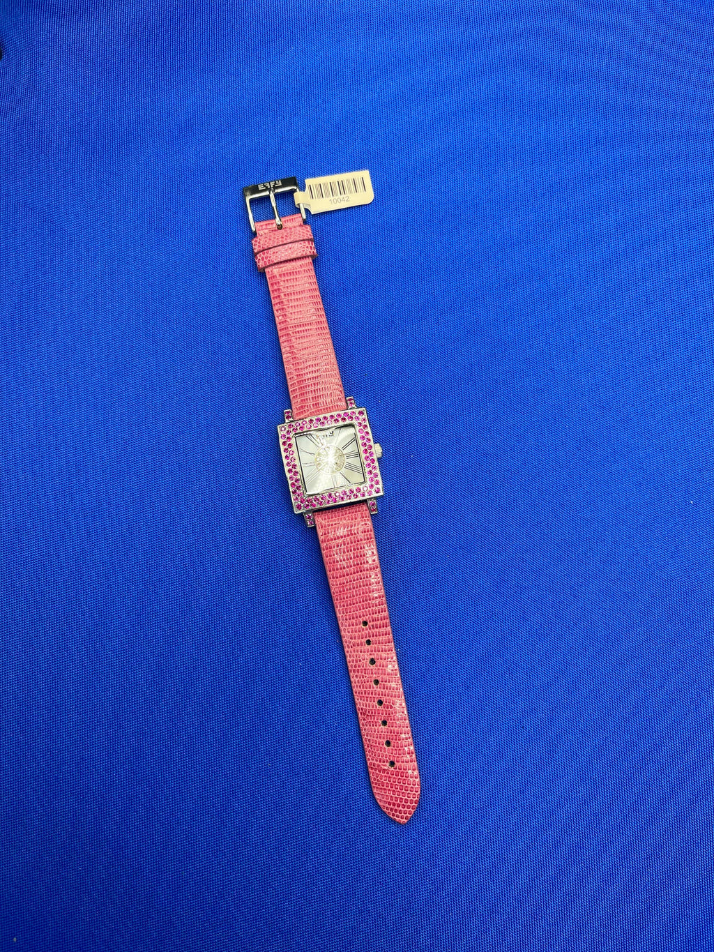 Pink Sapphire & Diamonds Pave Dial Luxury Swiss Quartz Exotic Leather Watch