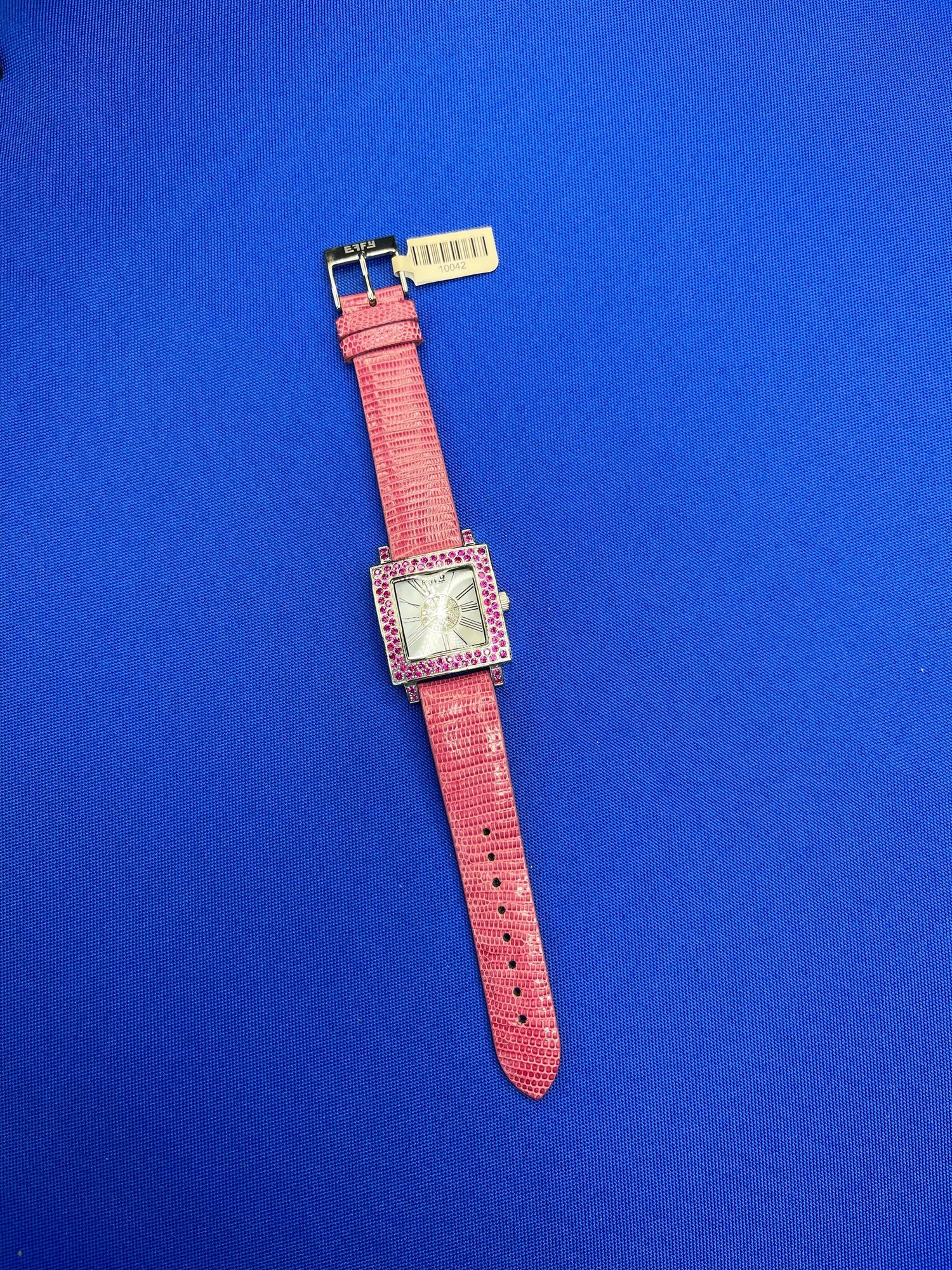 Pink Sapphire &amp; Diamonds Pave Dial Luxury Swiss Quartz Exotic Leather Watch
