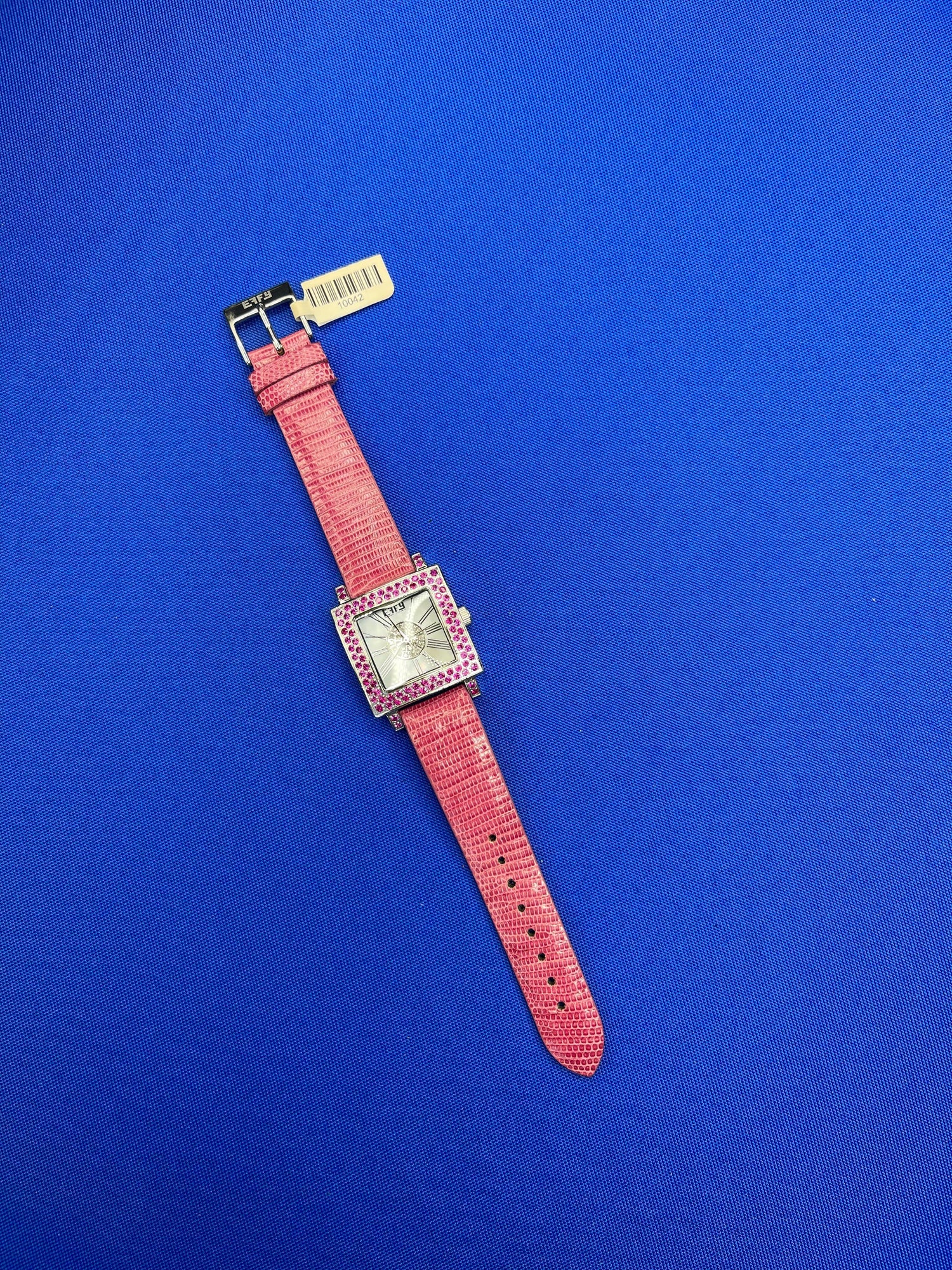 Pink Sapphire &amp; Diamonds Pave Dial Luxury Swiss Quartz Exotic Leather Watch