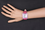 Pink Sapphire & Diamonds Pave Dial Luxury Swiss Quartz Exotic Leather Watch