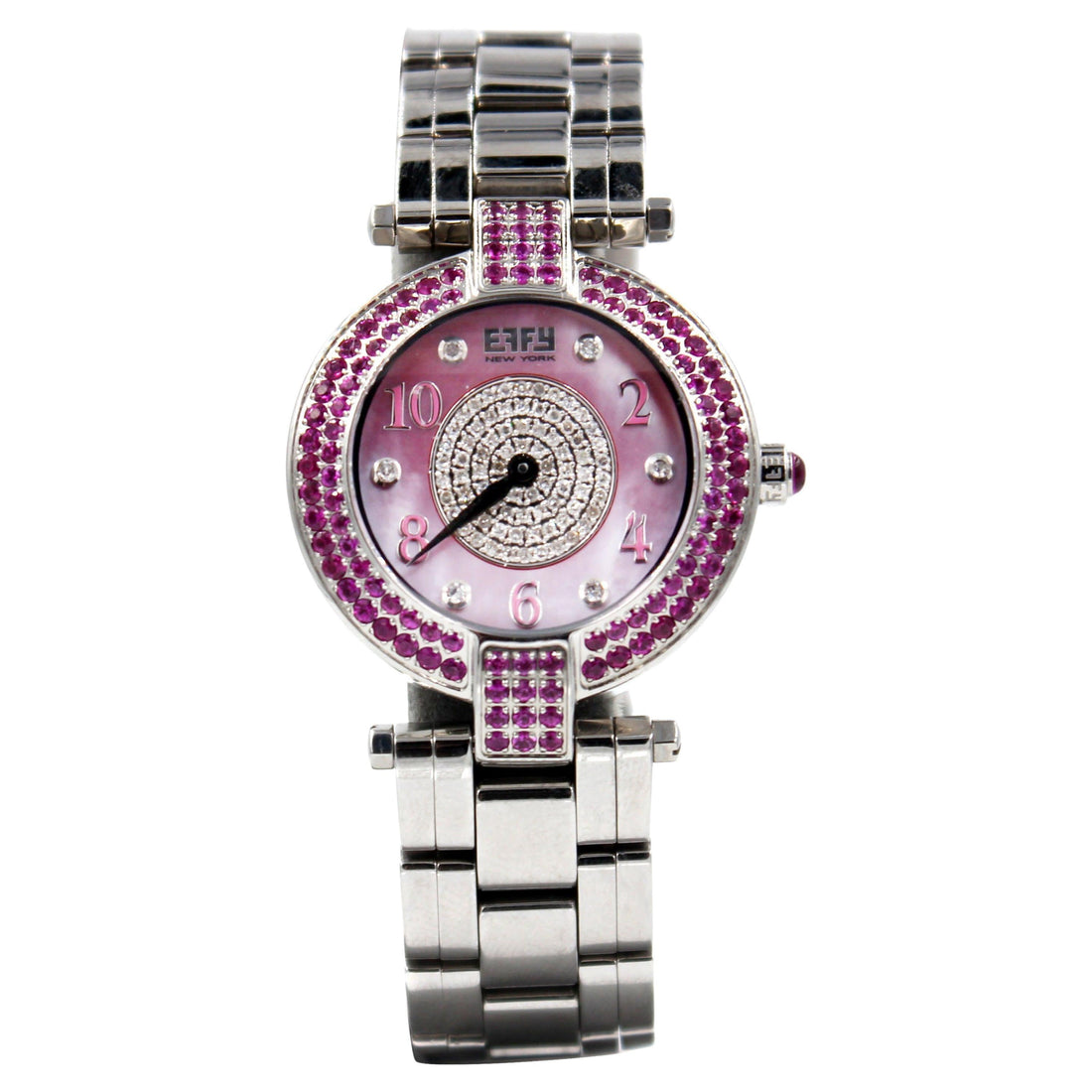 Pink Sapphires &amp; Diamond Pave Dial Luxury Swiss Quartz Exotic Watch 3.28 Tcw