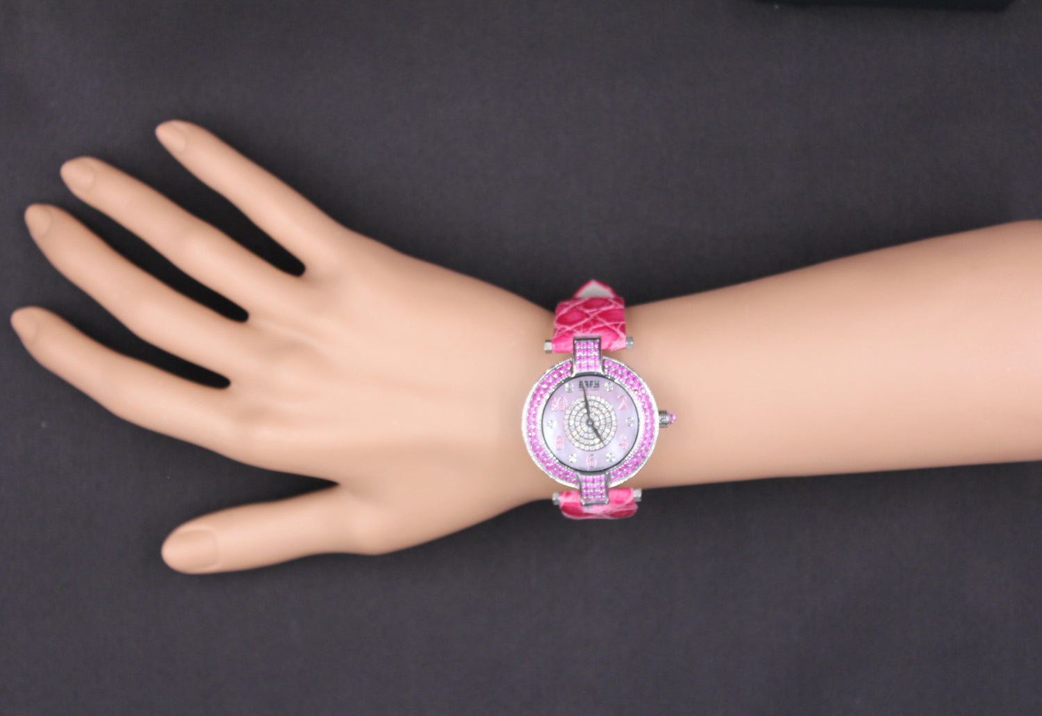 Pink Sapphires &amp; Diamond Pave Dial Luxury Swiss Quartz Exotic Watch 3.28 Tcw