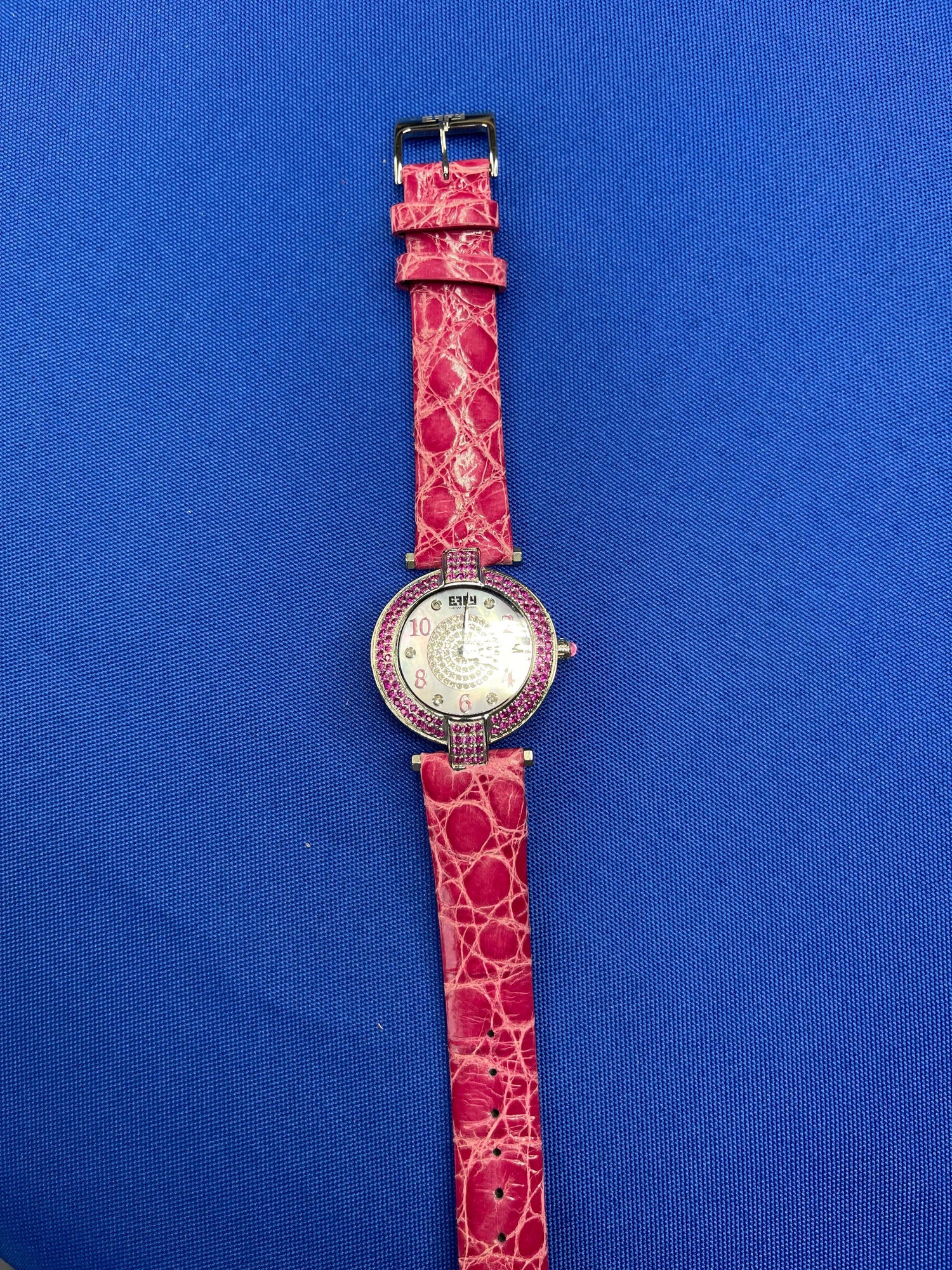 Pink Sapphires &amp; Diamond Pave Dial Luxury Swiss Quartz Exotic Watch 3.28 Tcw