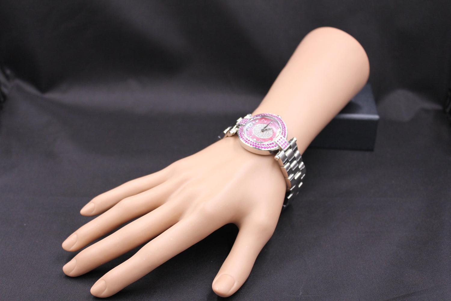Pink Sapphires &amp; Diamond Pave Dial Luxury Swiss Quartz Exotic Watch 3.28 Tcw