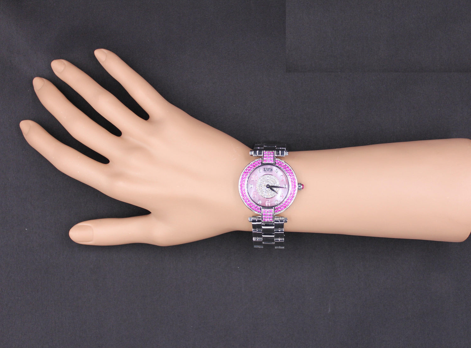 Pink Sapphires &amp; Diamond Pave Dial Luxury Swiss Quartz Exotic Watch 3.28 Tcw