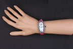 Pink Sapphires Pave Dial Luxury Swiss Quartz Exotic Leather Band Watch