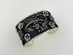 Pirate Flower Black Goth Art Hardy 925 Sterling Silver Wide Chunky Black Cuff Ba