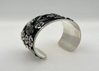 Pirate Flower Black Goth Art Hardy 925 Sterling Silver Wide Chunky Black Cuff Ba