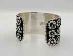 Pirate Flower Black Goth Art Hardy 925 Sterling Silver Wide Chunky Black Cuff Ba