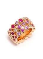 Purple Pink Rose Sapphire Diamond Bezel Eternity Band 18 Karat Rose Gold Ring