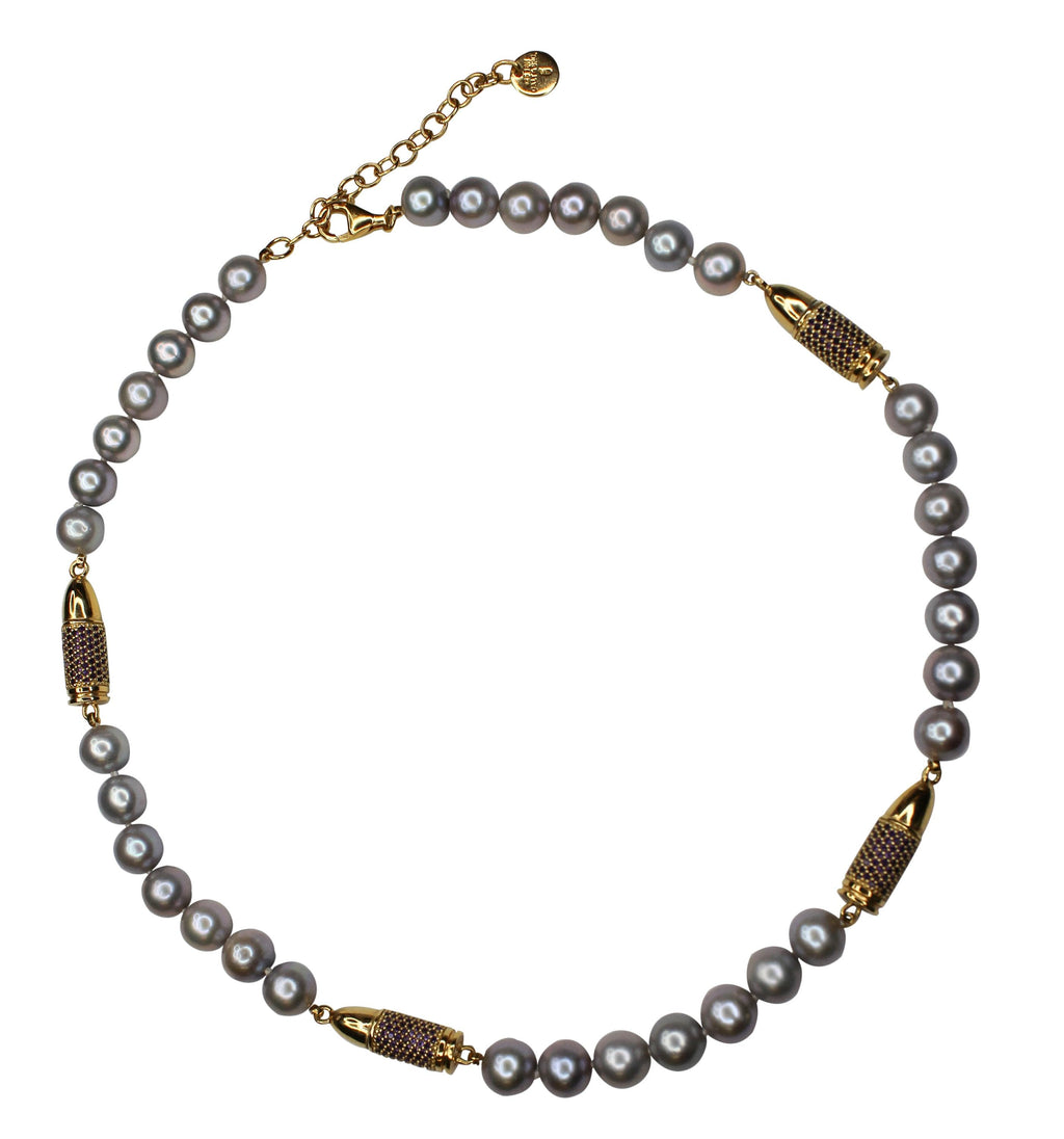 Purple Violet Amethyst Pave Set Gold Rocket Bullet Grey Pearl 18K Gold Vermeil S
