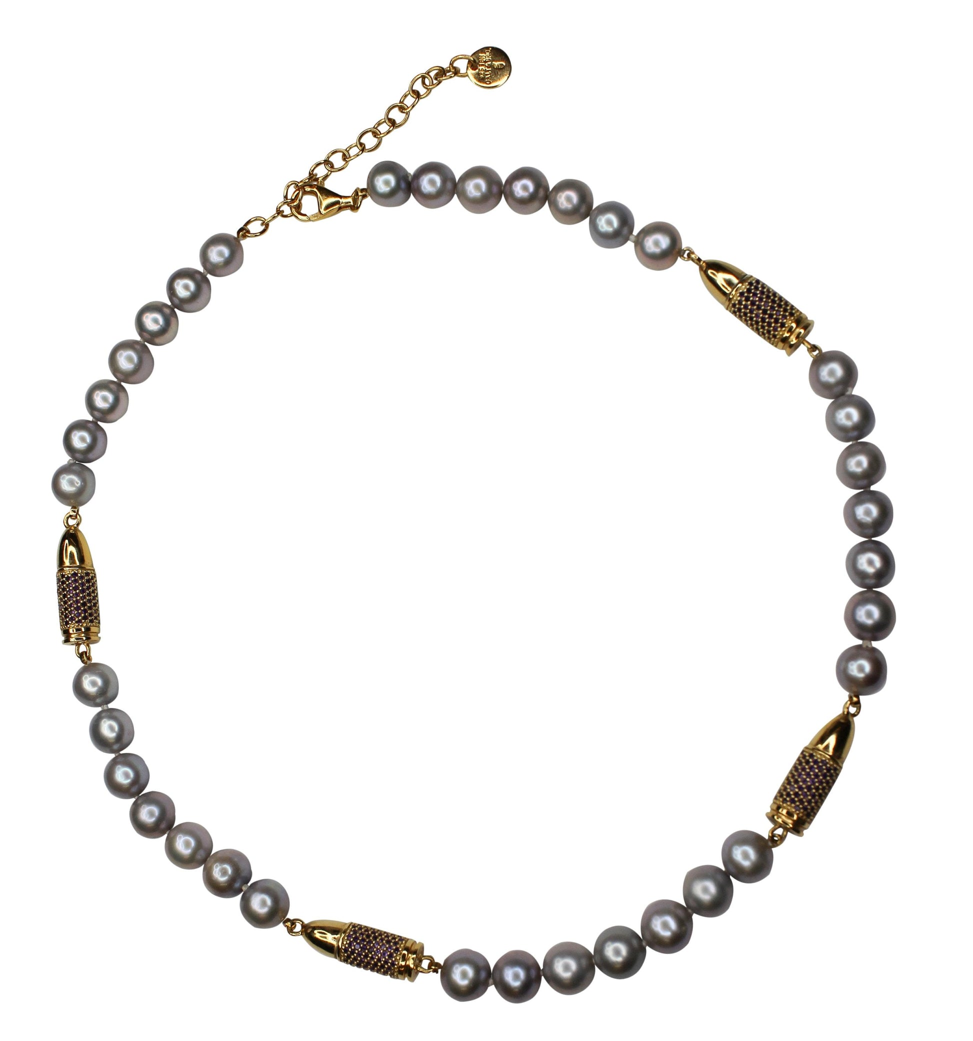 Purple Violet Amethyst Pave Set Gold Rocket Bullet Grey Pearl 18K Gold Vermeil S