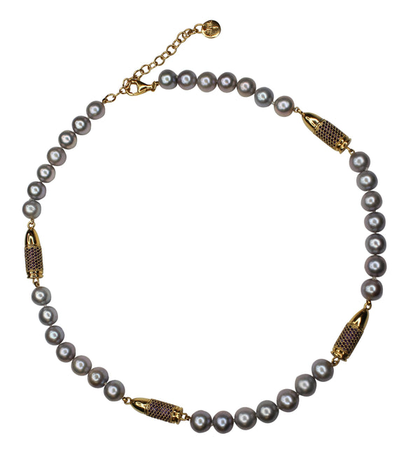 Purple Violet Amethyst Pave Set Gold Rocket Bullet Grey Pearl 18K Gold Vermeil S