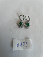 Oval Cut Green Emerald Diamond Pave Halo Oceanic Coral 14K White Gold Earrings