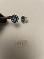 London Blue Topaz Diamond Floral Flower Halo 14K White Gold Statement Earrings