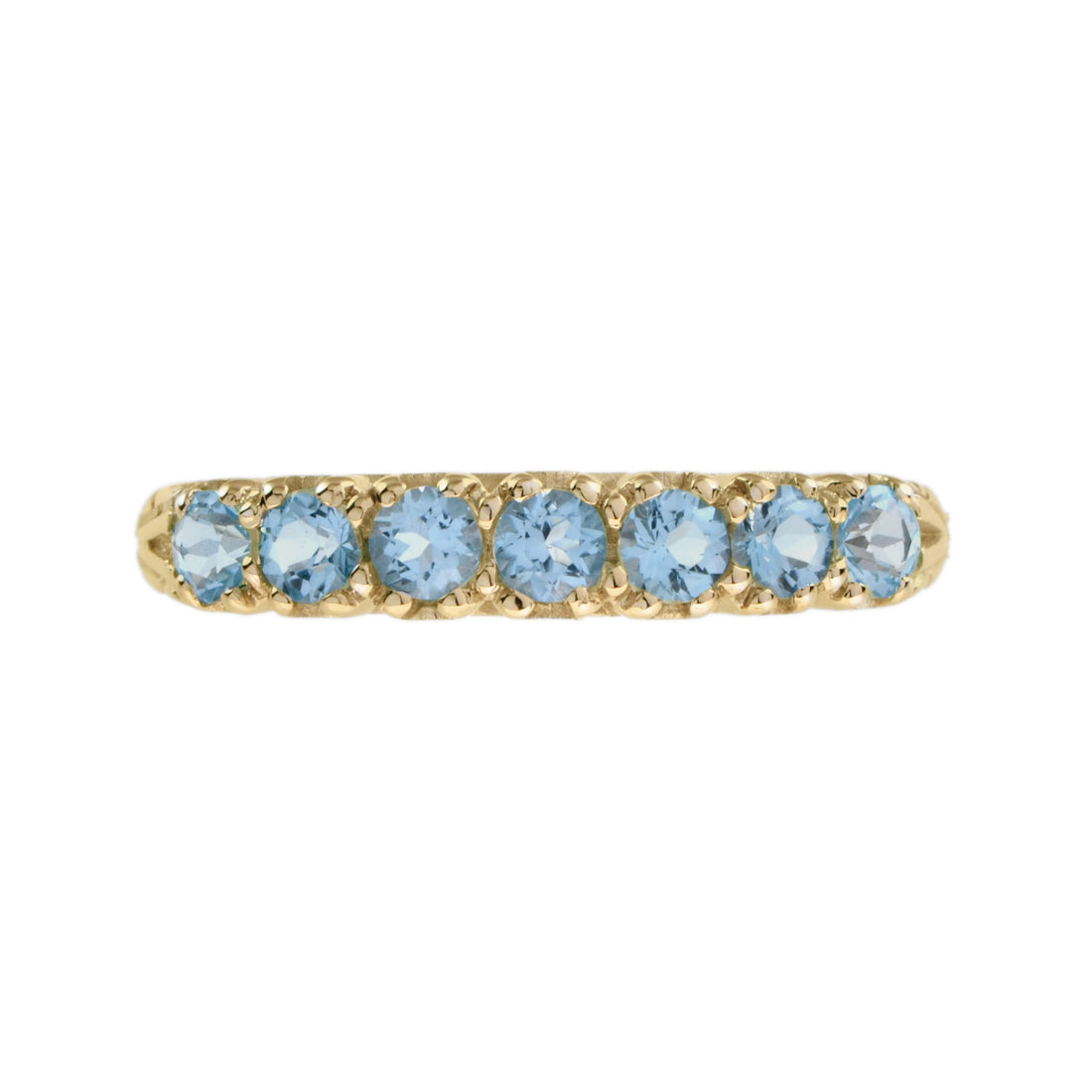 Blue Topaz Vintage Style Seven Stone Band 14K Yellow Gold Ring