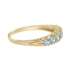 Blue Topaz Vintage Style Seven Stone Band 14K Yellow Gold Ring