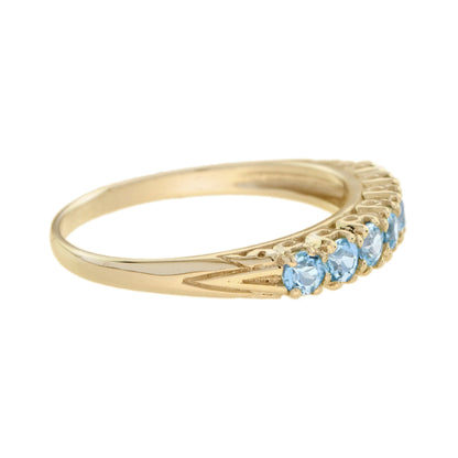 Blue Topaz Vintage Style Seven Stone Band 14K Yellow Gold Ring
