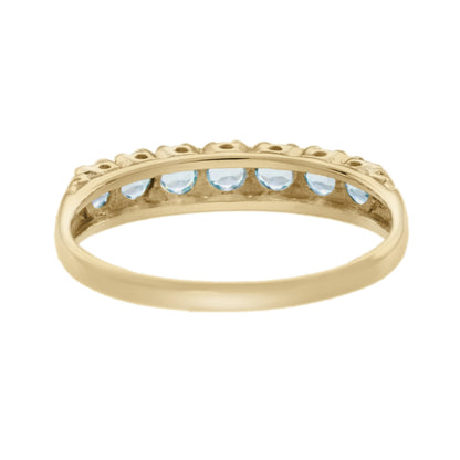 Blue Topaz Vintage Style Seven Stone Band 14K Yellow Gold Ring