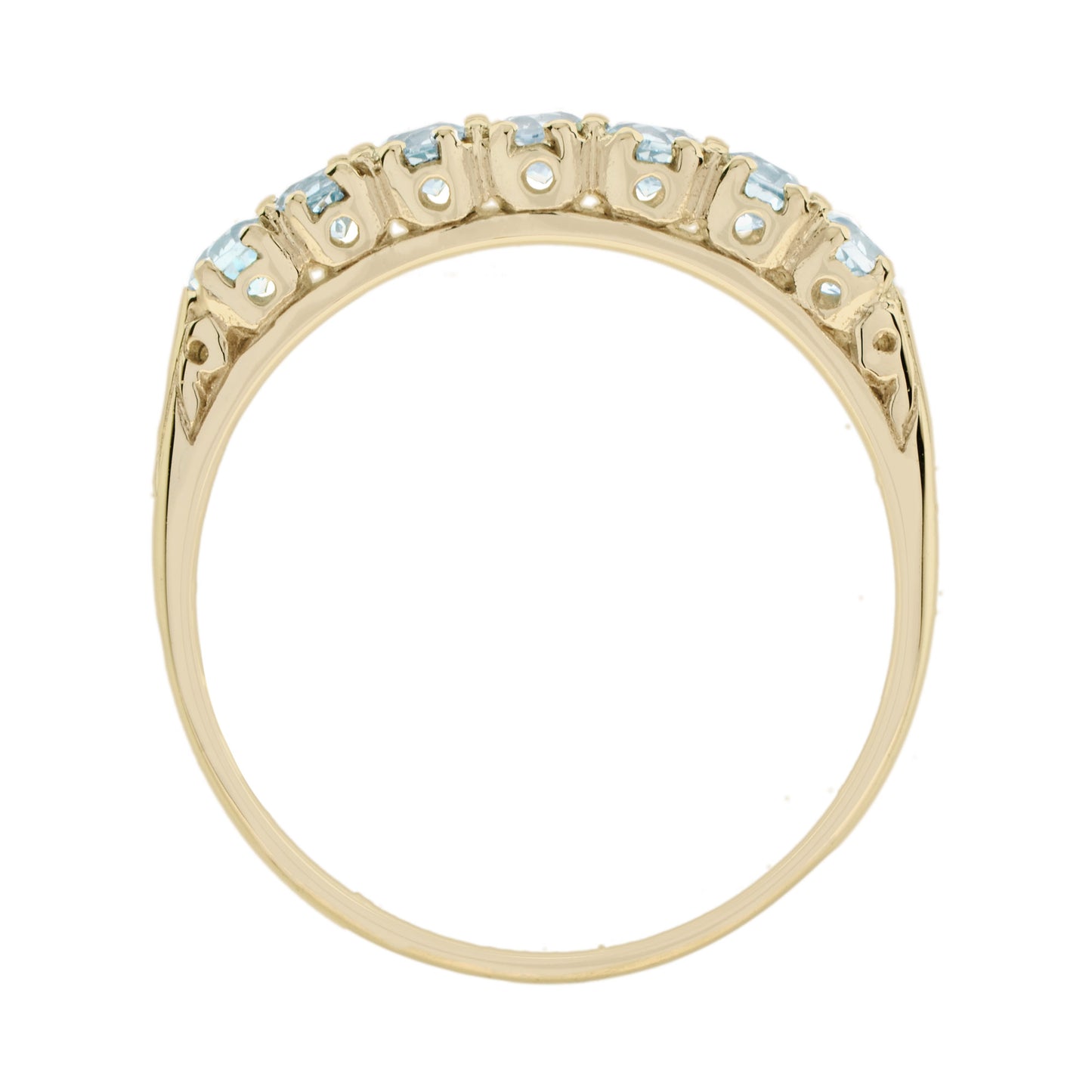 blue topaz vintage style seven stone band 14k yellow gold ring