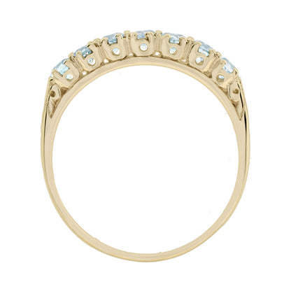 Blue Topaz Vintage Style Seven Stone Band 14K Yellow Gold Ring