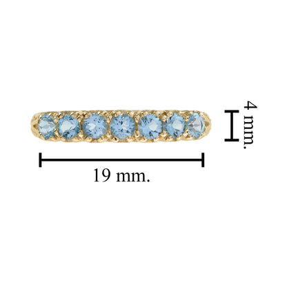 Blue Topaz Vintage Style Seven Stone Band 14K Yellow Gold Ring