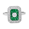2.35 ctw Art Deco Style Green Emerald & Diamond 14K White Gold Ring