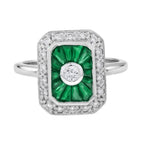 2.35 ctw Art Deco Style Green Emerald & Diamond 14K White Gold Ring