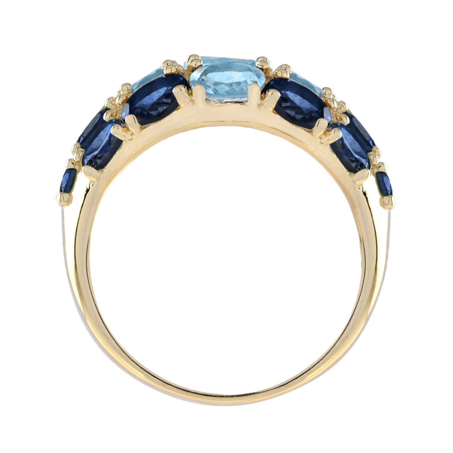 vintage style blue topaz & blue sapphire cocktail 14k yellow gold cluster ring