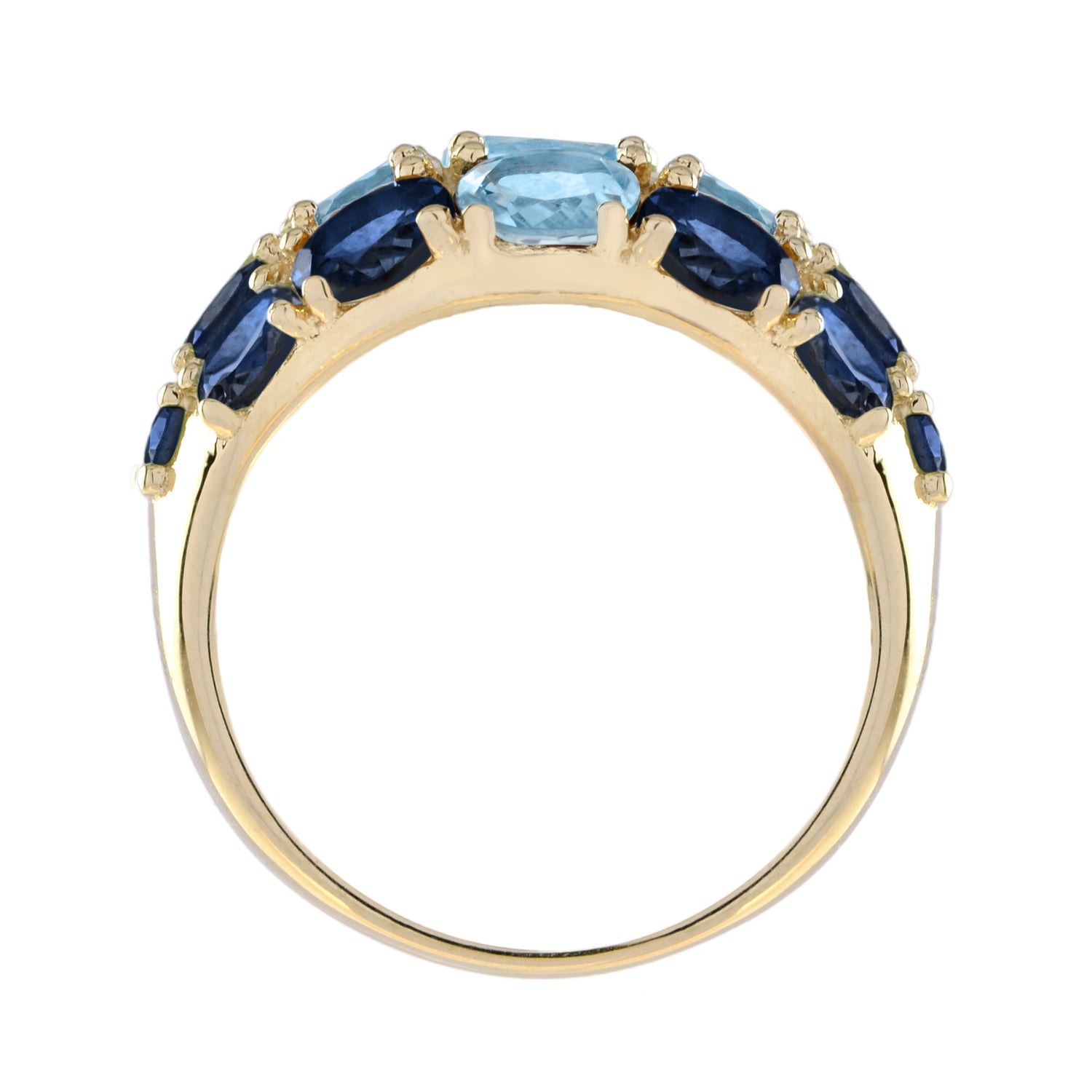 Vintage Style Blue Topaz &amp; Blue Sapphire Cocktail 14K Yellow Gold Cluster Ring