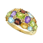 6.02 Ctw Vintage Style Oval Multi Gemstone 14K Yellow Gold Cluster Dome Ring