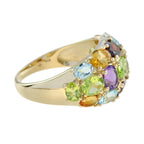 Rainbow Color Multi Gemstones Vintage Style Cluster Dome 14K Yellow Gold Ring