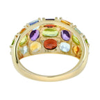Rainbow Color Multi Gemstones Vintage Style Cluster Dome 14K Yellow Gold Ring