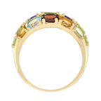 Rainbow Color Multi Gemstones Vintage Style Cluster Dome 14K Yellow Gold Ring