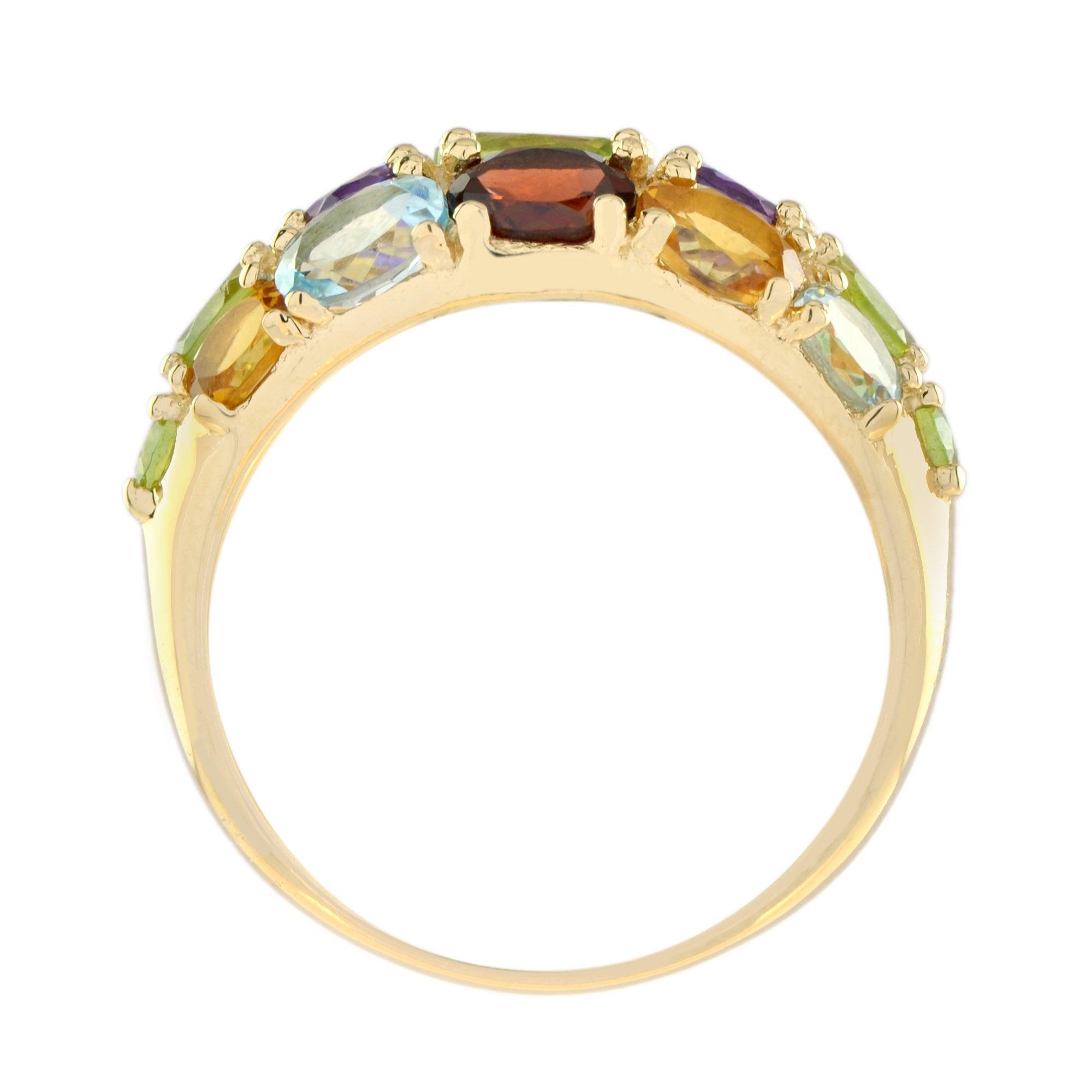 Rainbow Color Multi Gemstones Vintage Style Cluster Dome 14K Yellow Gold Ring
