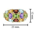 Rainbow Color Multi Gemstones Vintage Style Cluster Dome 14K Yellow Gold Ring