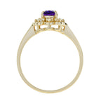 Vintage Style Amethyst & Diamond Halo 14K Yellow Gold Cluster Ring