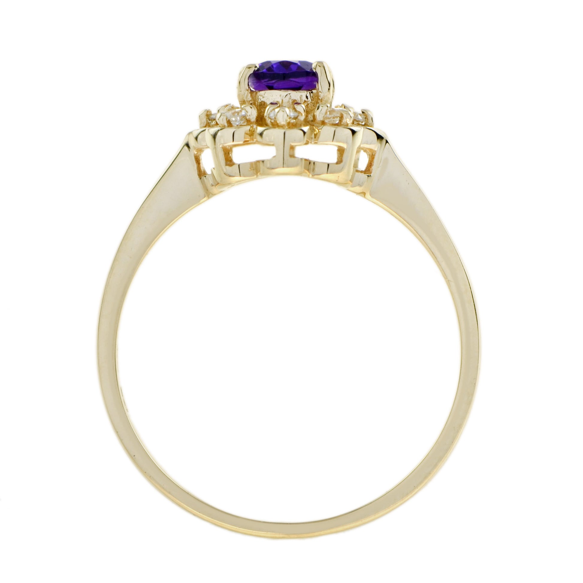 Vintage Style Amethyst & Diamond Halo 14K Yellow Gold Cluster Ring
