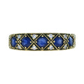 1.22 Ctw Vintage Style Blue Sapphire Diamond Half Eternity Band 14K Yellow Gold Ring