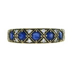 1.22 Ctw Vintage Style Blue Sapphire Diamond Half Eternity Band 14K Yellow Gold Ring