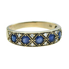 1.22 Ctw Vintage Style Blue Sapphire Diamond Half Eternity Band 14K Yellow Gold Ring