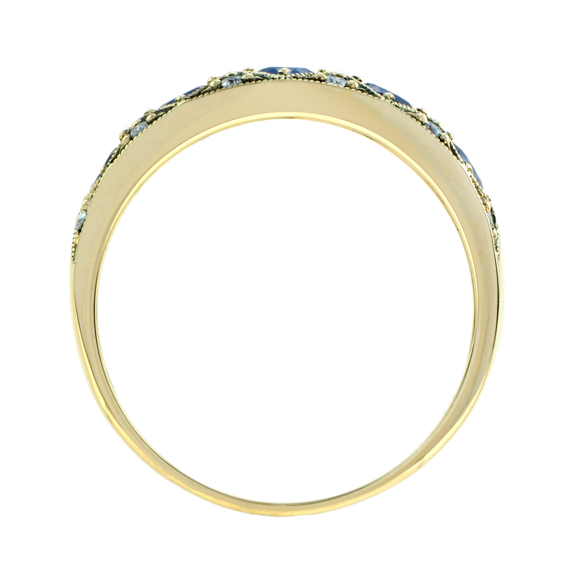 Sapphire & Diamond Vintage Style Half Eternity Band 14K Yellow Gold Ring