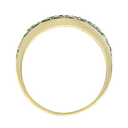 Sapphire & Diamond Vintage Style Half Eternity Band 14K Yellow Gold Ring