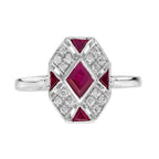 Rhombus Ruby & Diamond Art Deco Style Mosaic White Gold Ring