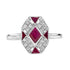 Rhombus Ruby & Diamond Art Deco Style Mosaic White Gold Ring