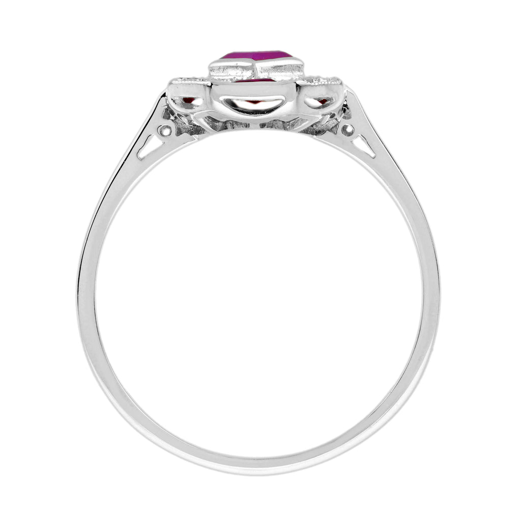 Rhombus Ruby & Diamond Art Deco Style Mosaic White Gold Ring
