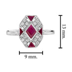 Rhombus Ruby & Diamond Art Deco Style Mosaic White Gold Ring