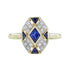 Rhombus Shape Blue Sapphire & Diamond Art Deco Style Cluster 14K Gold Ring