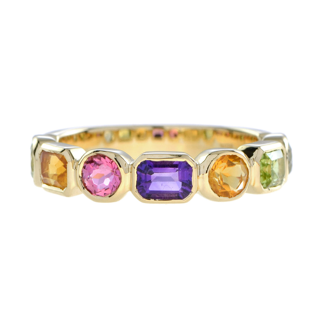 Multi Natural Semi Precious Colored Rainbow Gem Half Eternity Band Gold Ring