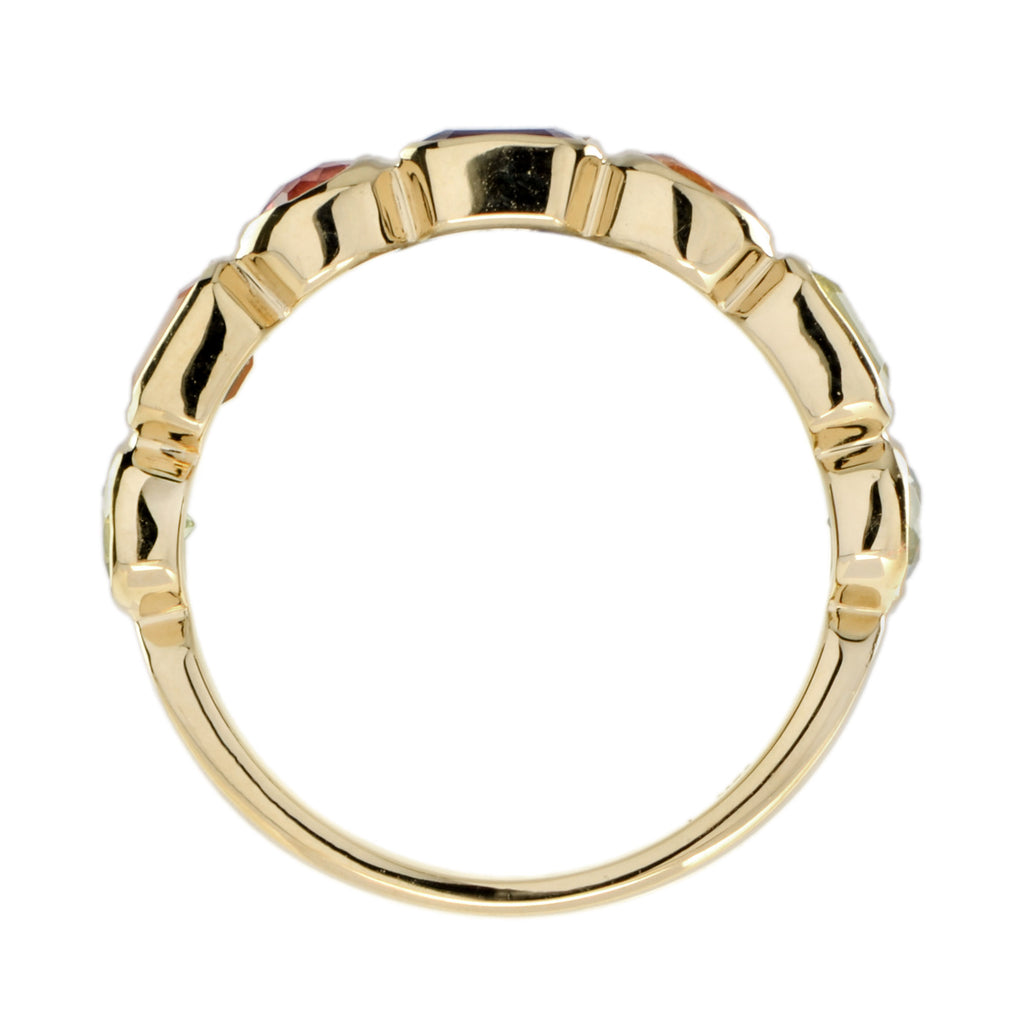 Multi Natural Semi Precious Colored Rainbow Gem Half Eternity Band Gold Ring